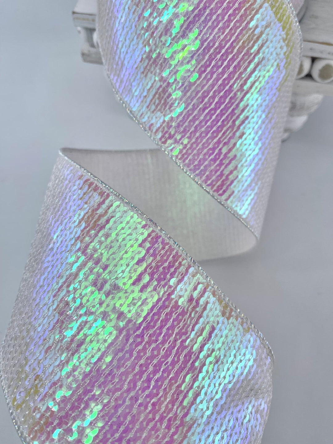 Farrisilk pastel glitz iridescent ribbon - 4” - Greenery Marketwired ribbonRK578 - 44
