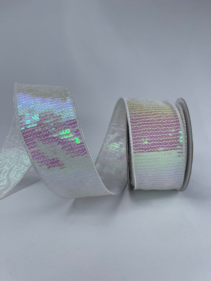 Farrisilk pastel glitz white iridescent ribbon - 2.5” - Greenery Marketwired ribbonRK577 - 44