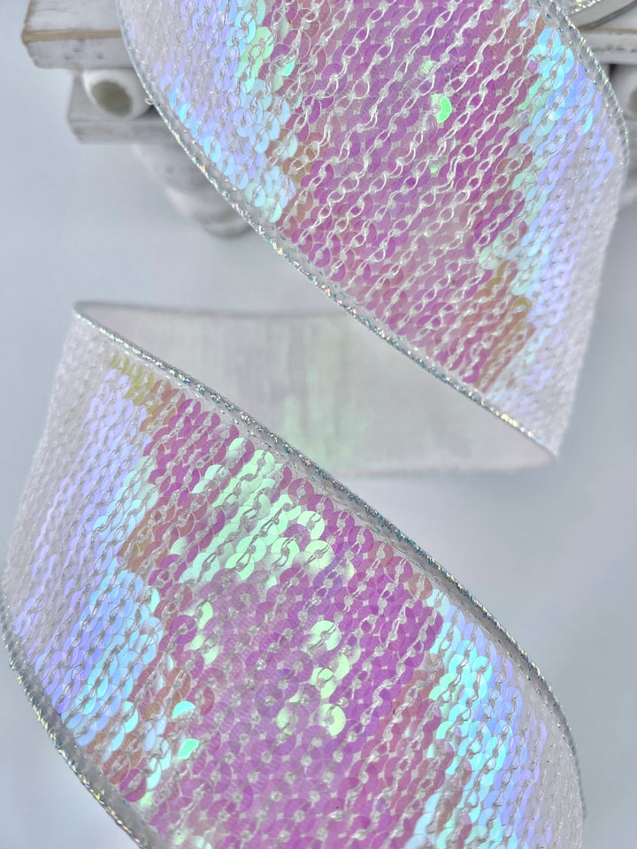 Farrisilk pastel glitz white iridescent ribbon - 2.5” - Greenery Marketwired ribbonRK577 - 44