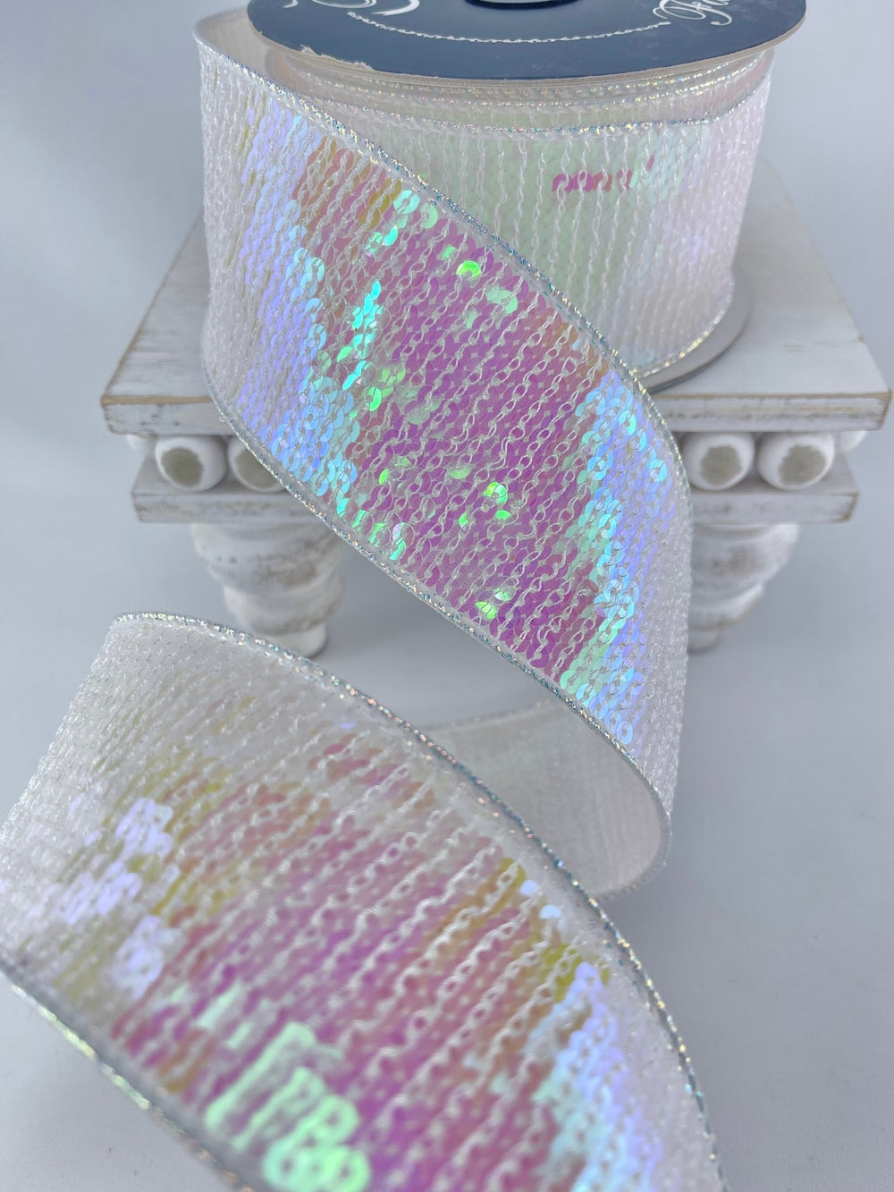 Farrisilk pastel glitz white iridescent ribbon - 2.5” - Greenery Marketwired ribbonRK577 - 44