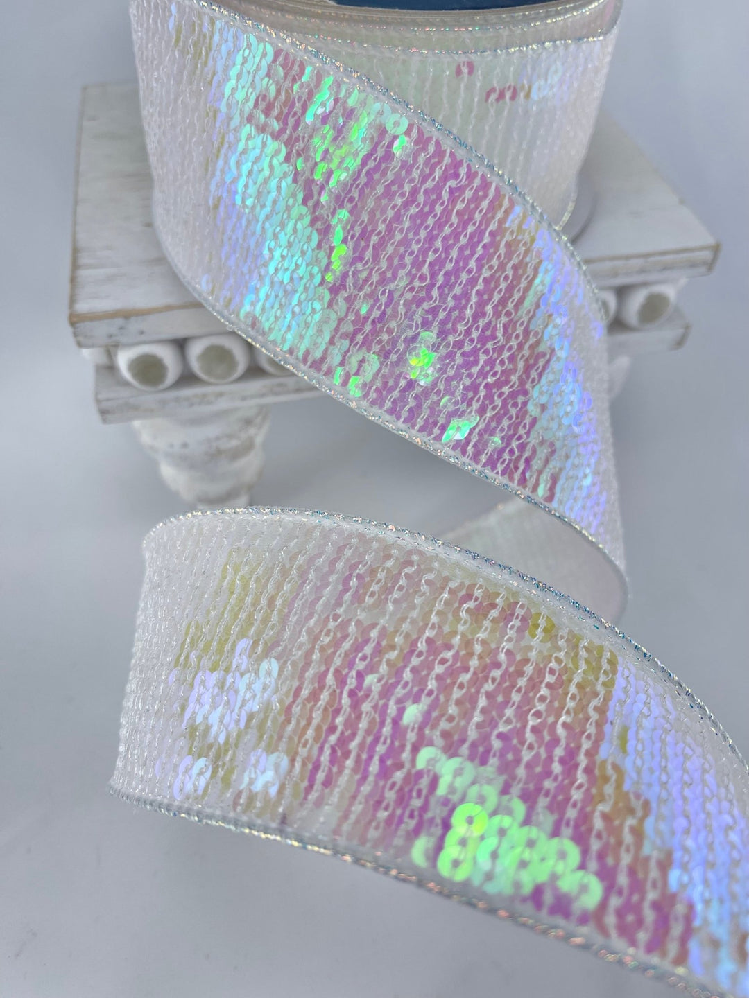 Farrisilk pastel glitz white iridescent ribbon - 2.5” - Greenery Marketwired ribbonRK577 - 44