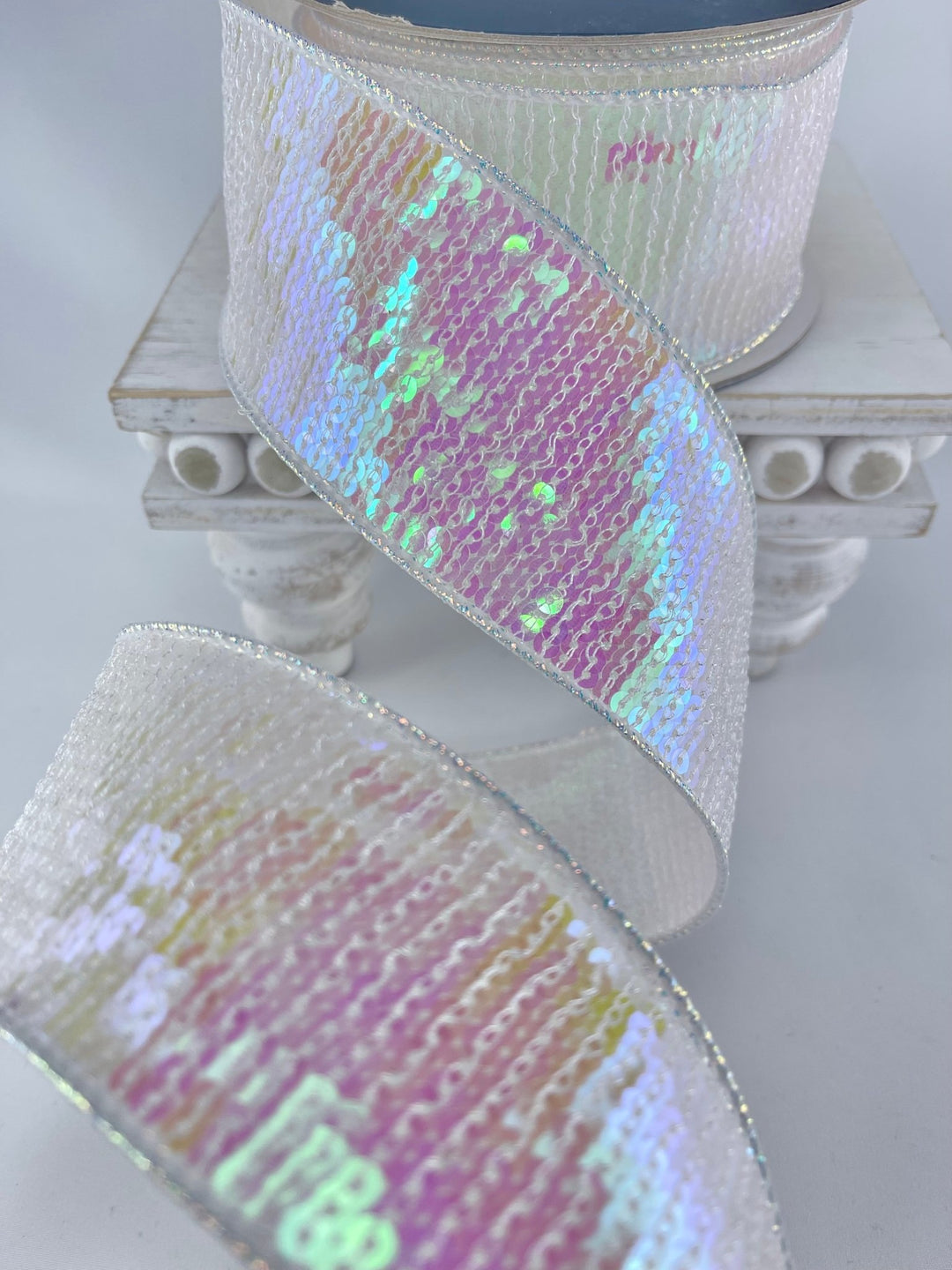 Farrisilk pastel glitz white iridescent ribbon - 2.5” - Greenery Marketwired ribbonRK577 - 44