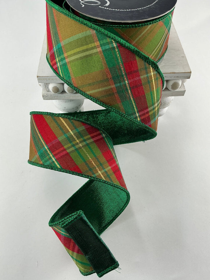 Farrisilk plaid glitz Christmas tree ribbon - 2.5” - Greenery Marketwired ribbonRK700 - 48