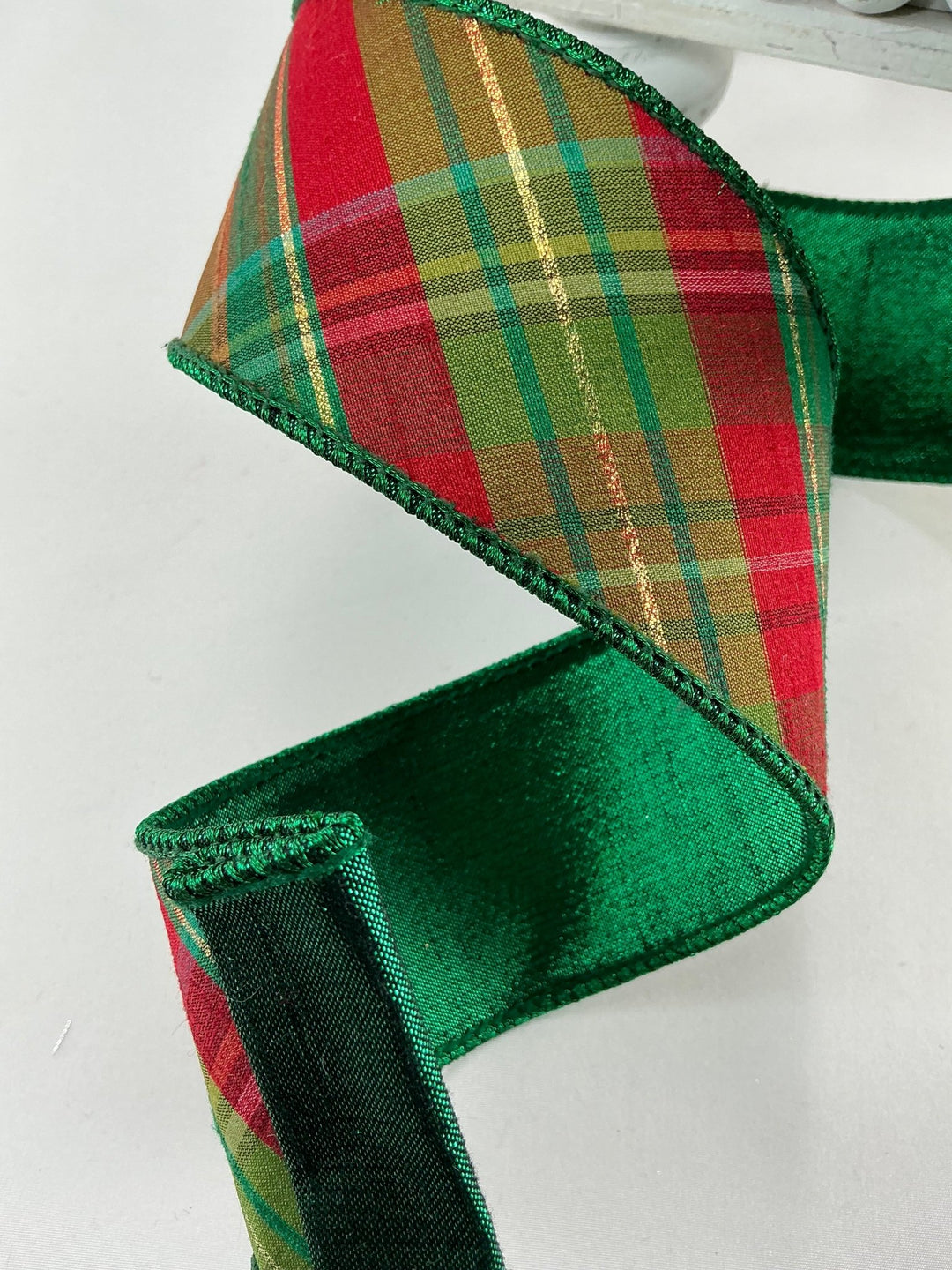 Farrisilk plaid glitz Christmas tree ribbon - 2.5” - Greenery Marketwired ribbonRK700 - 48