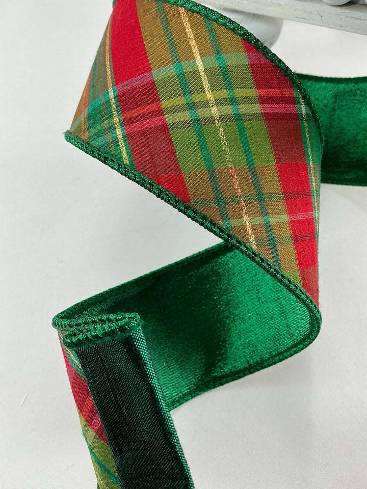 Farrisilk plaid glitz Christmas tree ribbon - 2.5” - Greenery Marketwired ribbonRK700 - 48