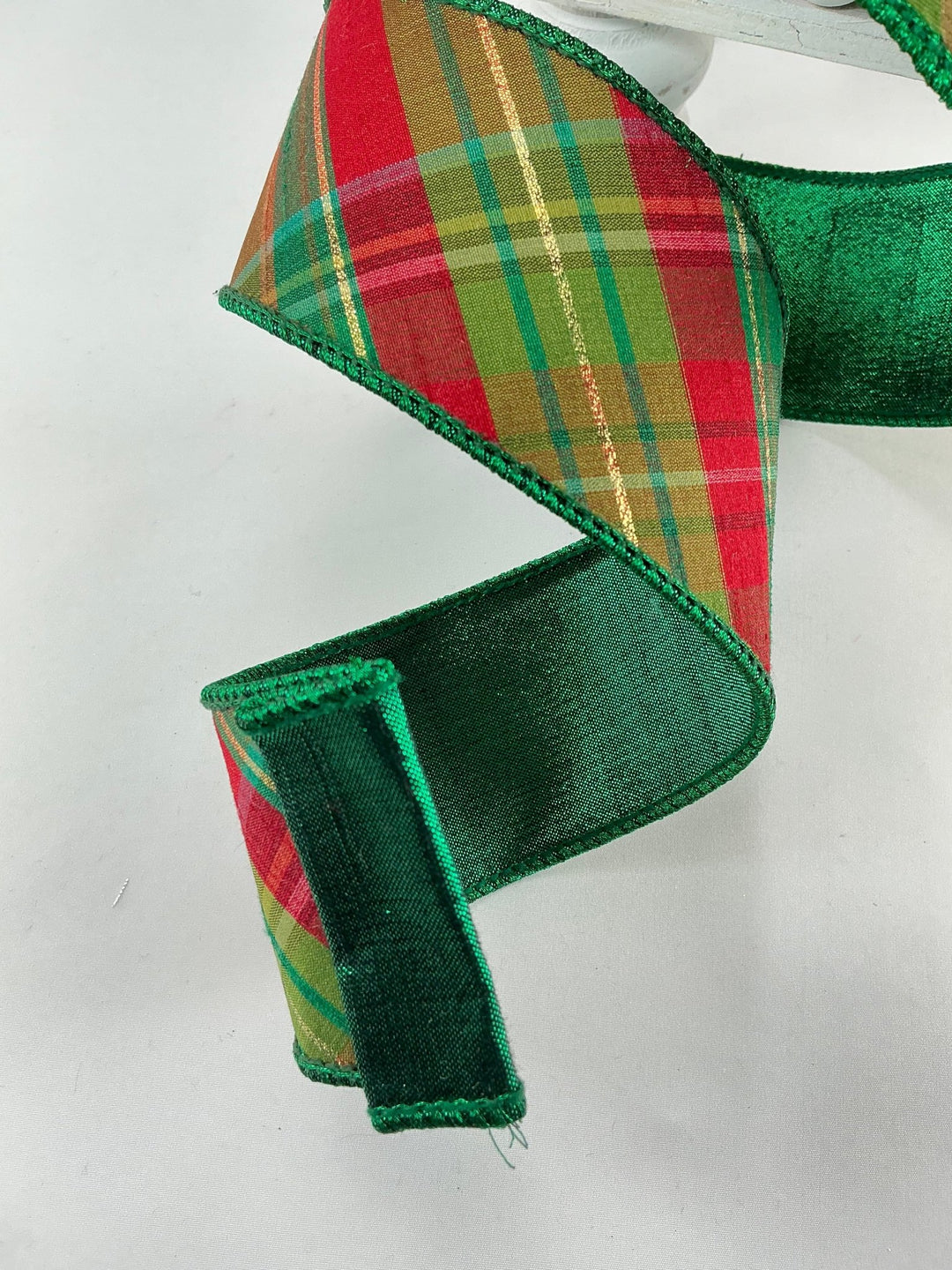 Farrisilk plaid glitz Christmas tree ribbon - 2.5” - Greenery Marketwired ribbonRK700 - 48