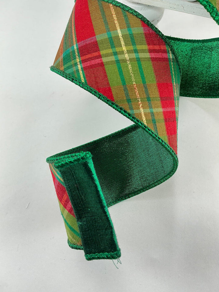 Farrisilk plaid glitz Christmas tree ribbon - 2.5” - Greenery Marketwired ribbonRK700 - 48