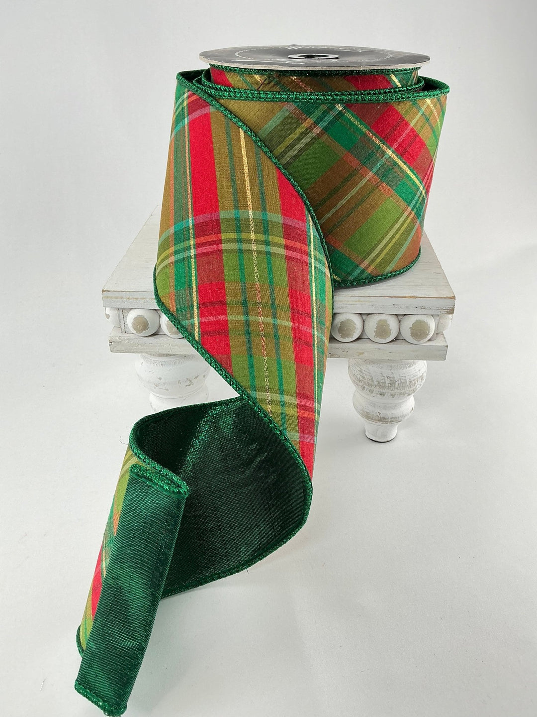 Farrisilk plaid glitz Christmas tree ribbon - 4” - Greenery Marketwired ribbonRK701 - 48