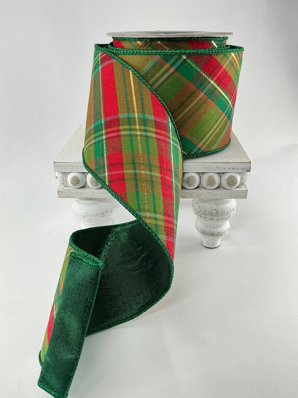 Farrisilk plaid glitz Christmas tree ribbon - 4” - Greenery Marketwired ribbonRK701 - 48