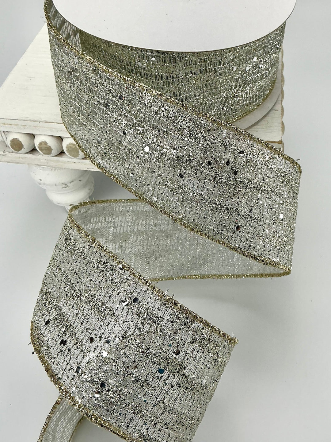 Farrisilk platinum reflections 2.5” wired ribbon - Greenery MarketRibbons & TrimRA271 - 51