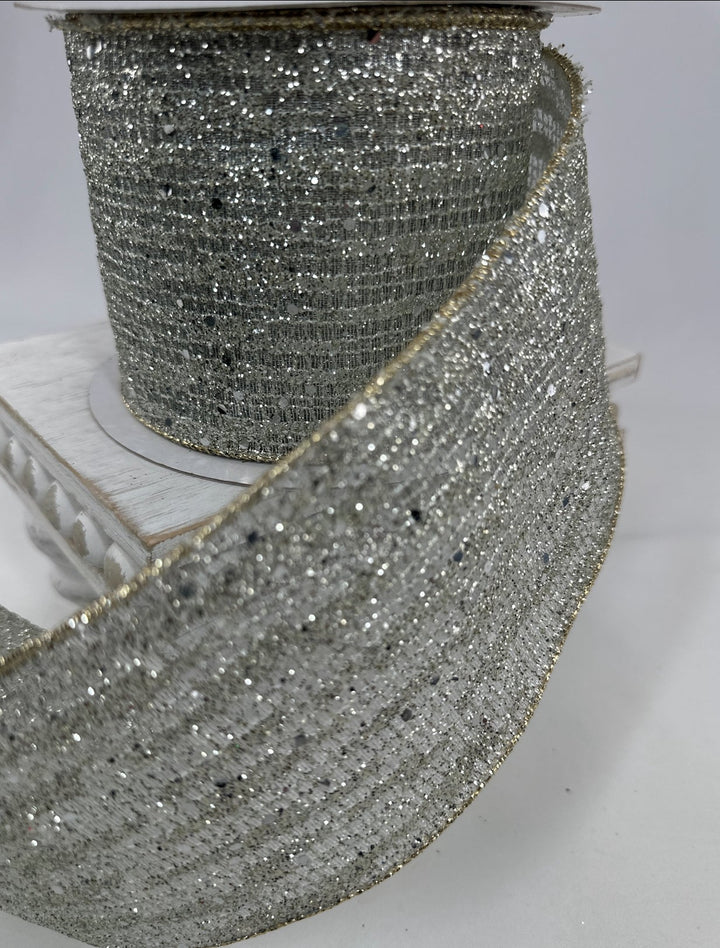 Farrisilk platinum reflections 2.5” wired ribbon - Greenery MarketRibbons & TrimRA271 - 51