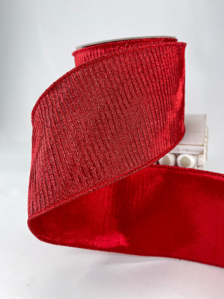 Farrisilk pleated metallic red 4” wired ribbon - Greenery MarketRibbons & TrimRG824 - 02