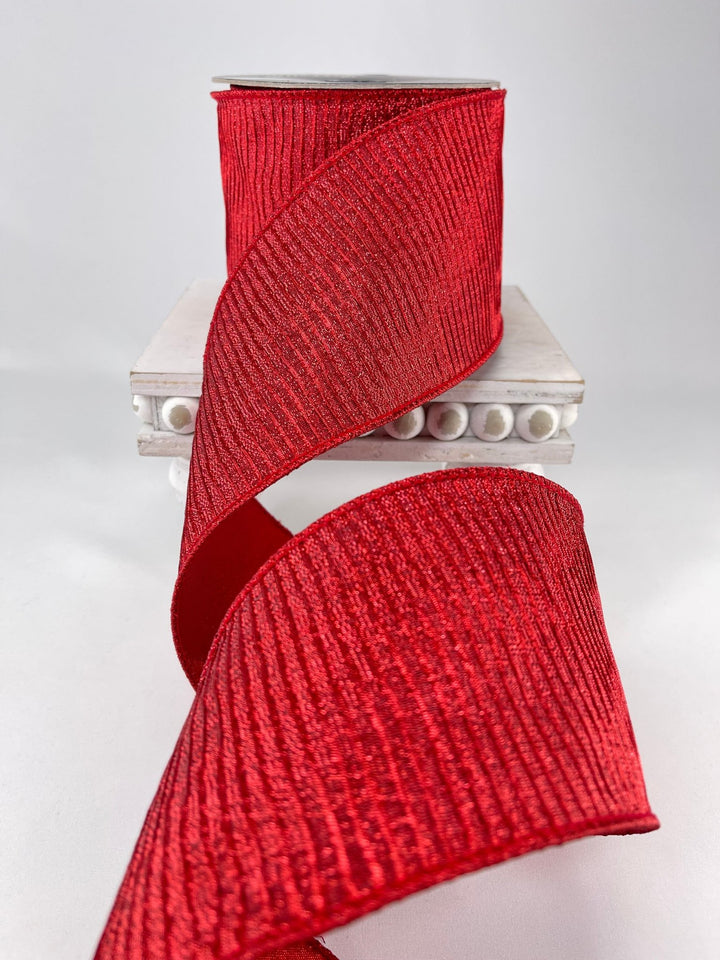 Farrisilk pleated metallic red 4” wired ribbon - Greenery MarketRibbons & TrimRG824 - 02