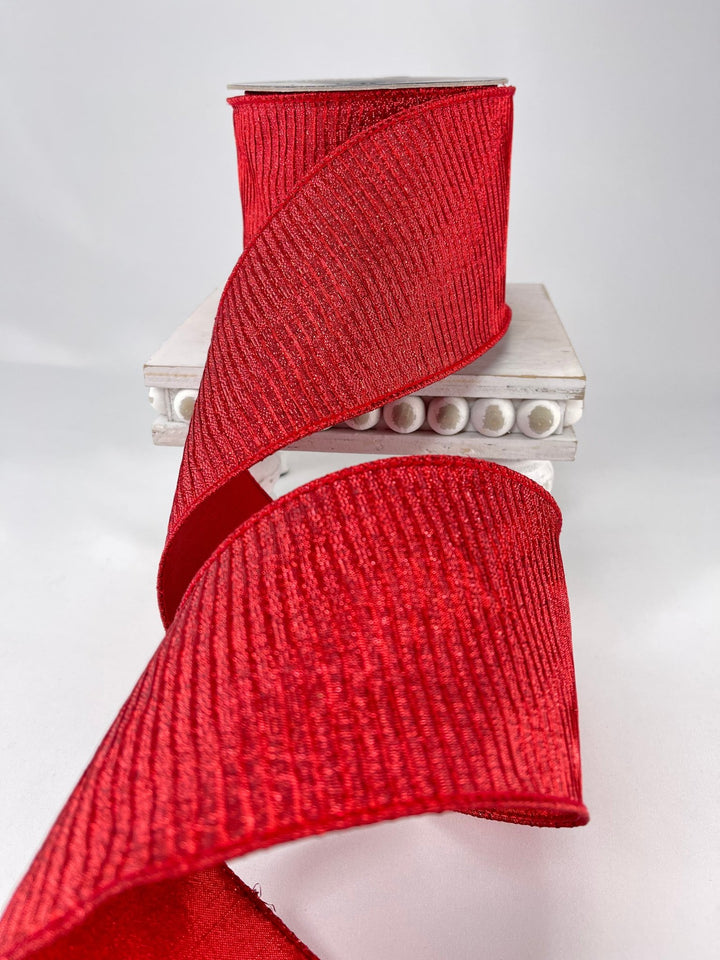 Farrisilk pleated metallic red 4” wired ribbon - Greenery MarketRibbons & TrimRG824 - 02