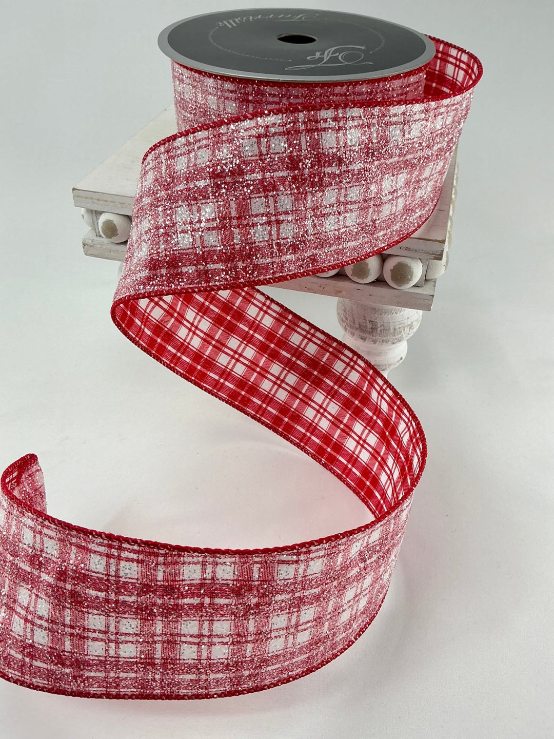 Farrisilk Red and white glittered sugar plaid 2.5” wired ribbon - Greenery MarketRibbons & TrimRA489 - 02