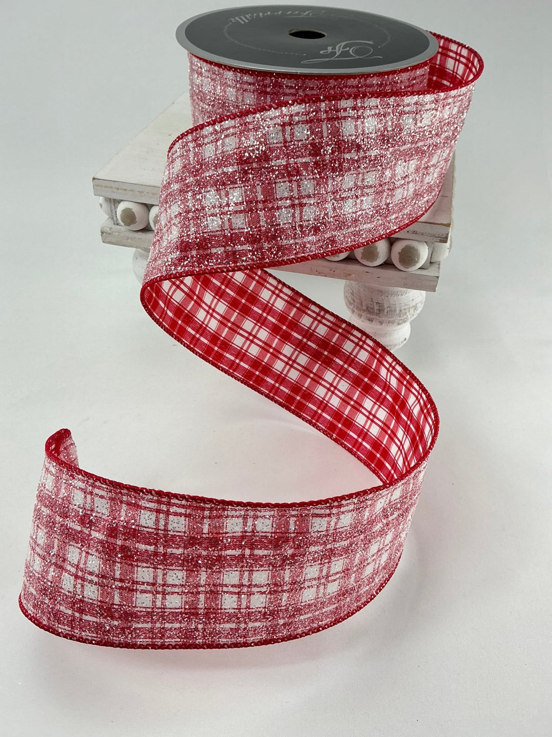 Farrisilk Red and white glittered sugar plaid 2.5” wired ribbon - Greenery MarketRibbons & TrimRA489 - 02