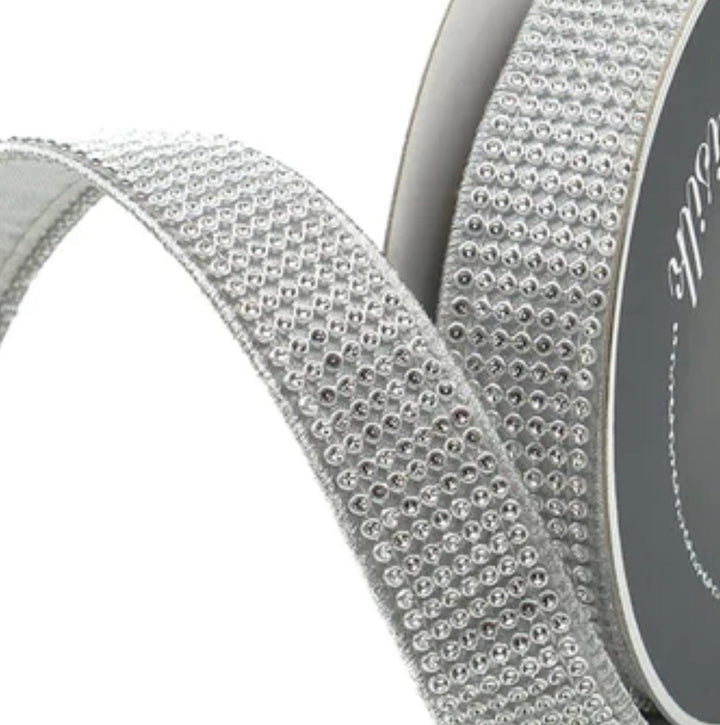 Farrisilk silver diamonds wired ribbon - 1” - Greenery Marketwired ribbonRk301 - 53