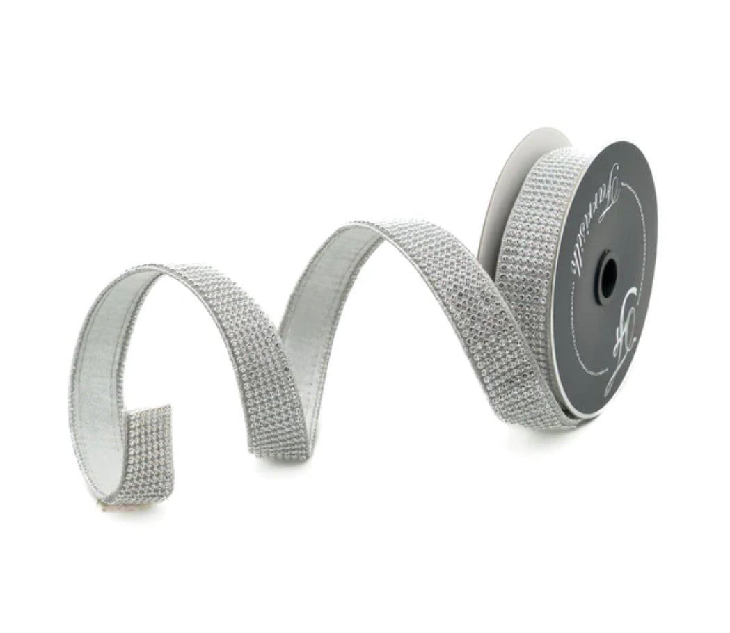 Farrisilk silver diamonds wired ribbon - 1” - Greenery Marketwired ribbonRk301 - 53