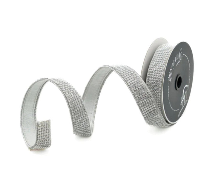 Farrisilk silver diamonds wired ribbon - 1” - Greenery Marketwired ribbonRk301 - 53