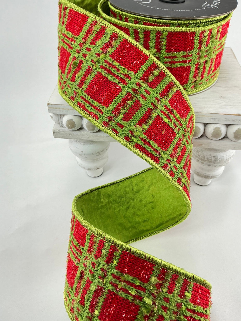 Farrisilk WHO - liday plaid 2.5” wired ribbon - Greenery MarketRC096 - 48