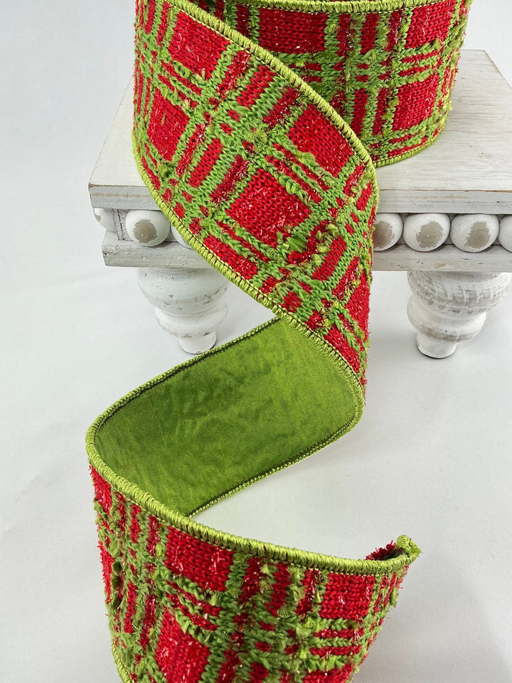 Farrisilk WHO - liday plaid 2.5” wired ribbon - Greenery MarketRC096 - 48