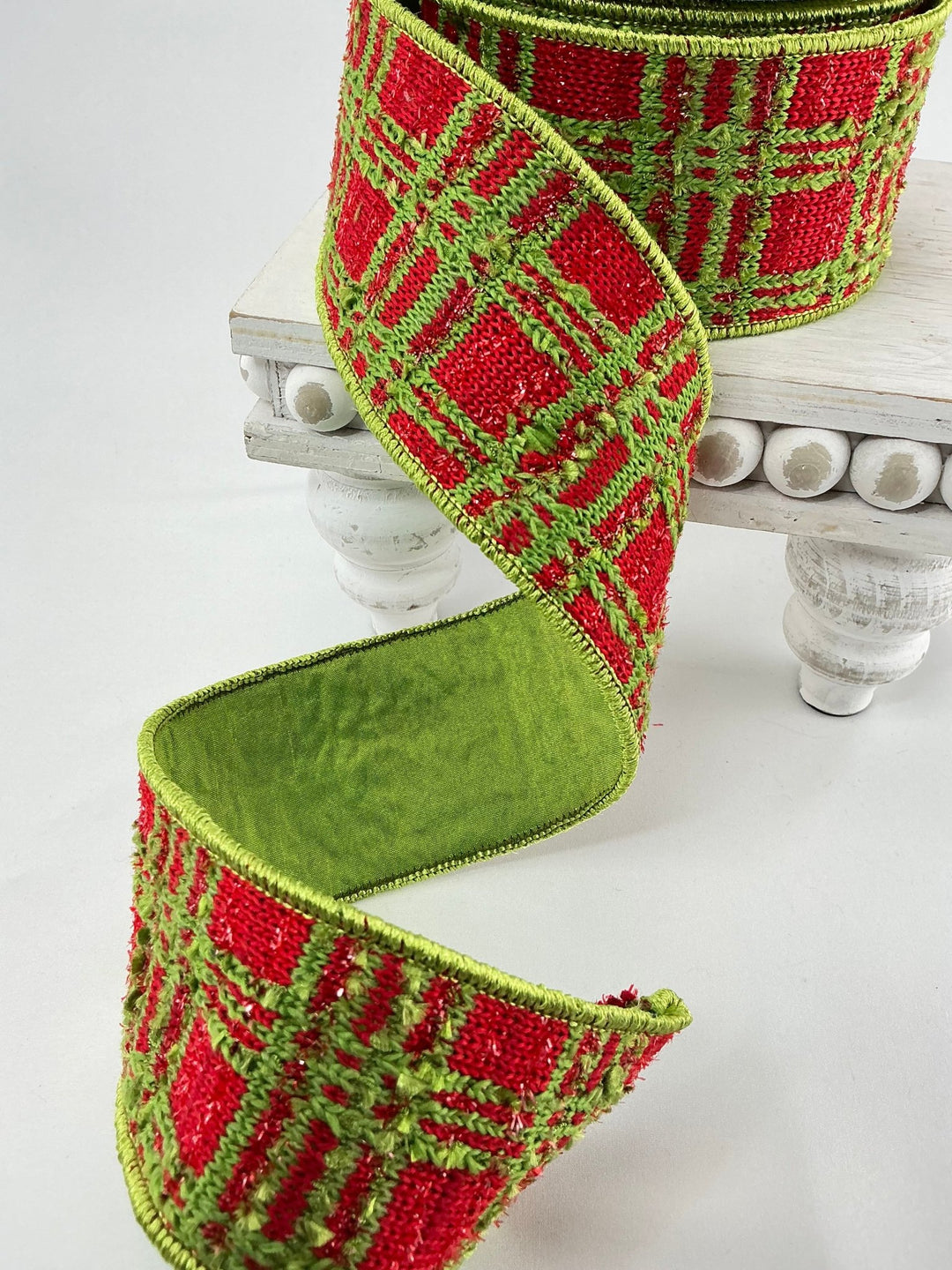 Farrisilk WHO - liday plaid 2.5” wired ribbon - Greenery MarketRC096 - 48
