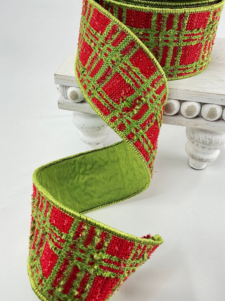 Farrisilk WHO - liday plaid 2.5” wired ribbon - Greenery MarketRC096 - 48