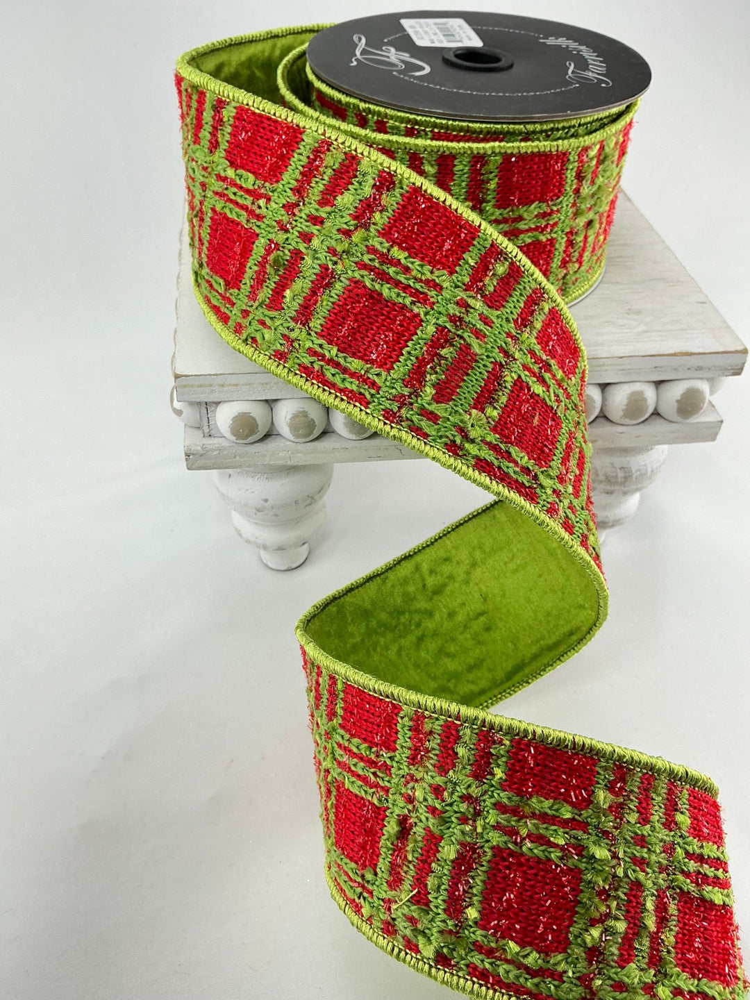 Farrisilk WHO - liday plaid 2.5” wired ribbon - Greenery MarketRC096 - 48