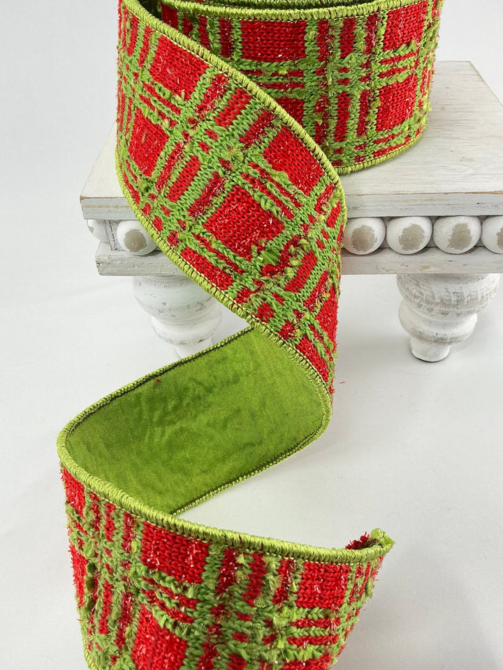 Farrisilk WHO - liday plaid 2.5” wired ribbon - Greenery MarketRC096 - 48