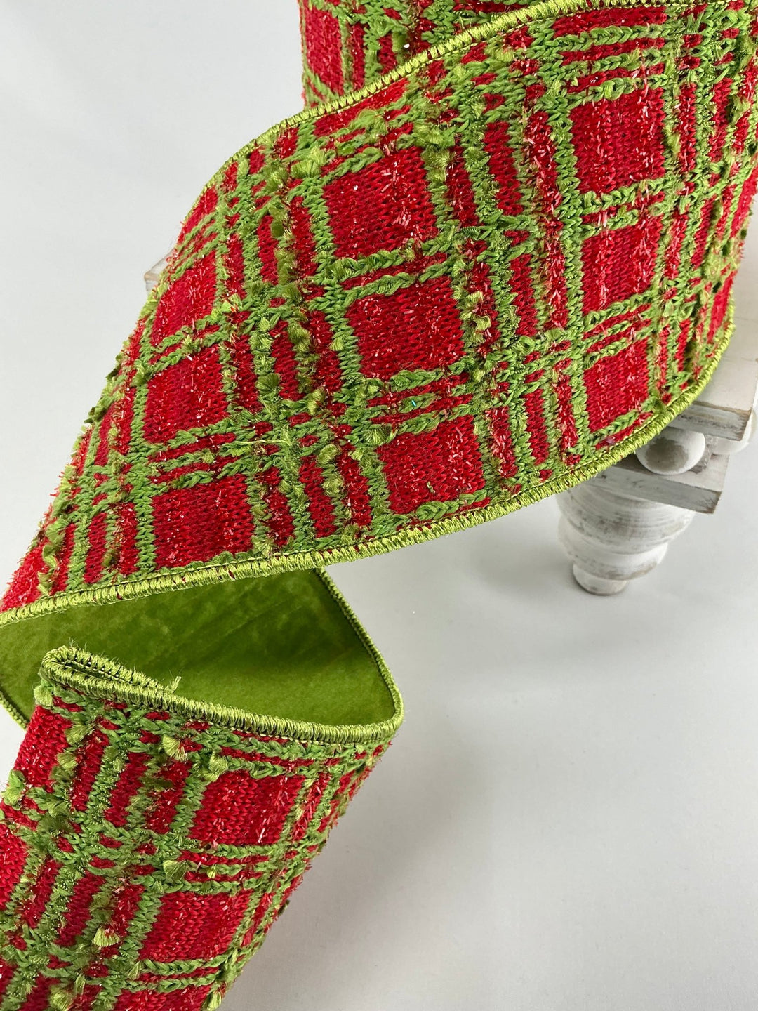 Farrisilk WHO - liday plaid 4” wired ribbon - Greenery MarketRC097 - 48