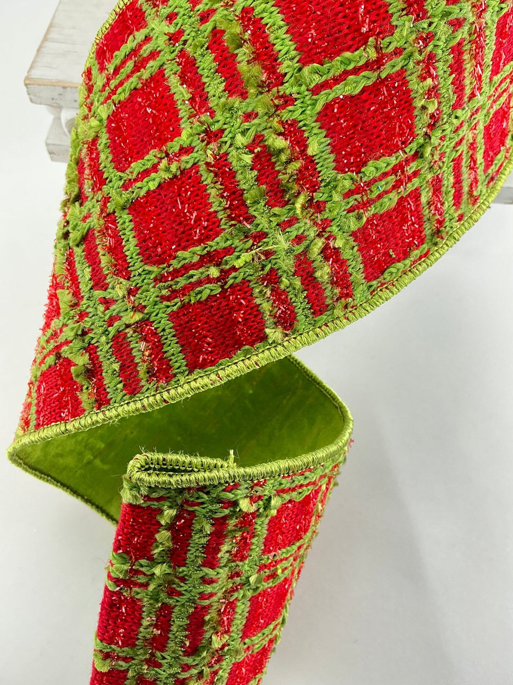 Farrisilk WHO - liday plaid 4” wired ribbon - Greenery MarketRC097 - 48