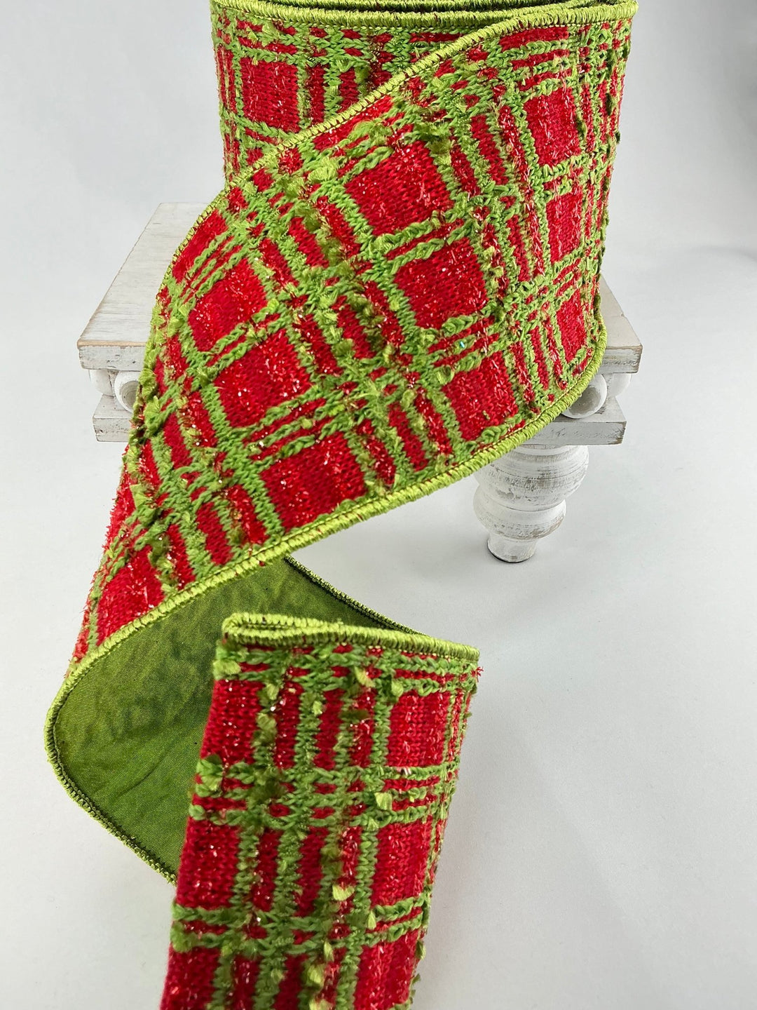 Farrisilk WHO - liday plaid 4” wired ribbon - Greenery MarketRC097 - 48