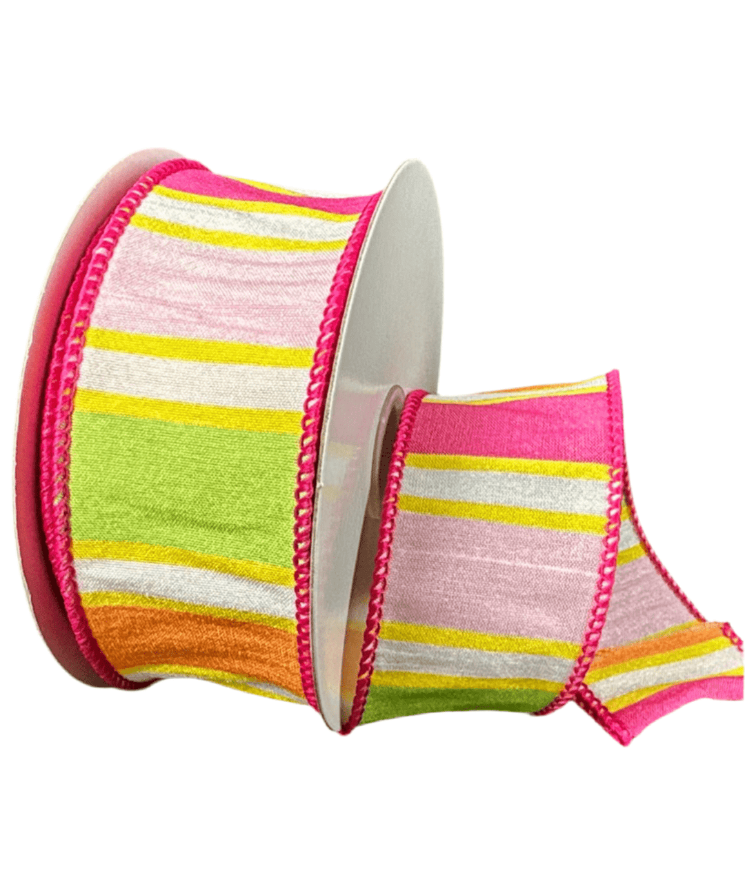 Faux dupioni pink stripe ribbon, 1.5” - Greenery MarketWired ribbon41552 - 09 - 44