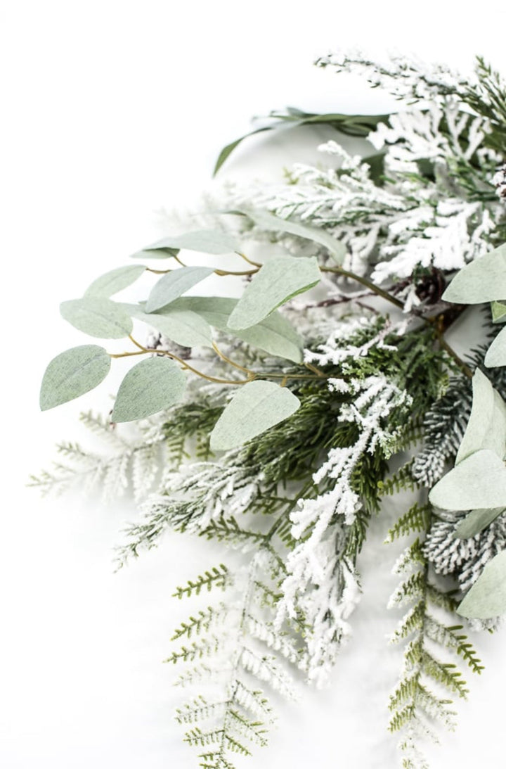 Flocked mixed greenery with cones spray - Greenery Market204445