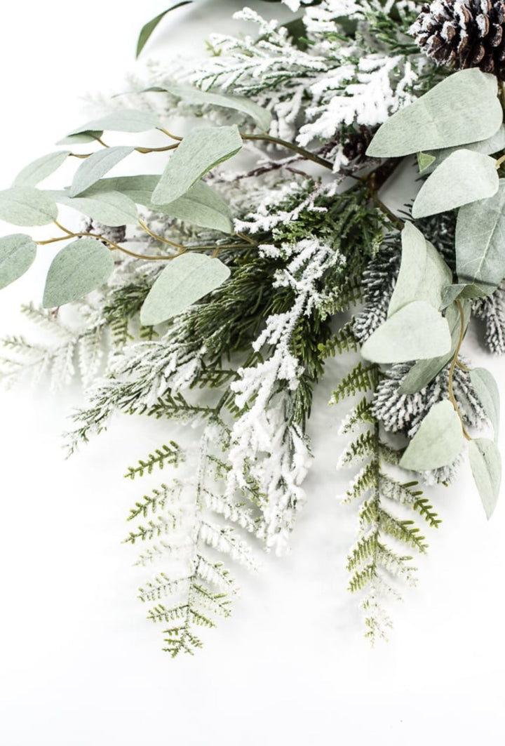 Flocked mixed greenery with cones spray - Greenery Market204445