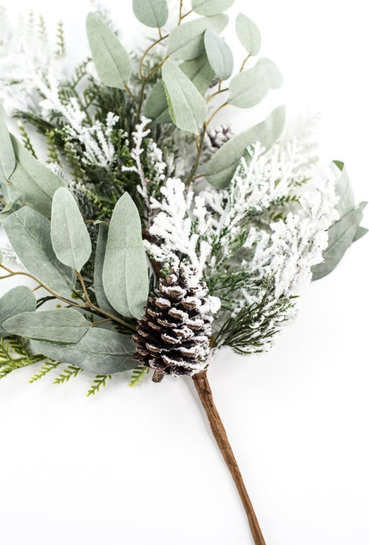 Flocked mixed greenery with cones spray - Greenery Market204445