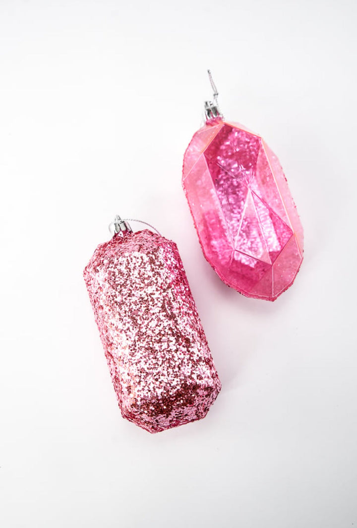 Gems glitter ornaments - 2 assorted pink - Greenery MarketXJ552222