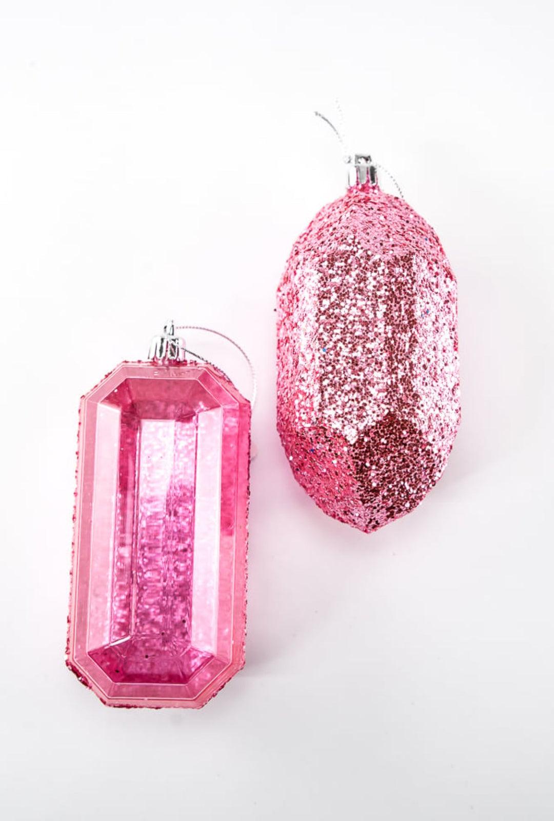 Gems glitter ornaments - 2 assorted pink - Greenery MarketXJ552222