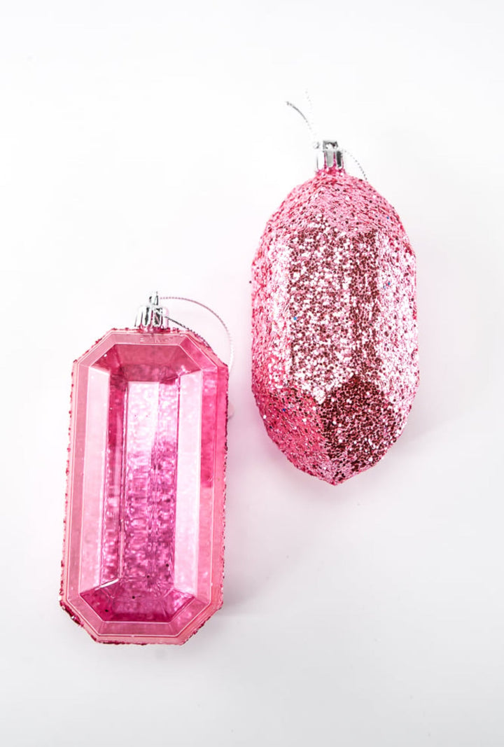Gems glitter ornaments - 2 assorted pink - Greenery MarketXJ552222