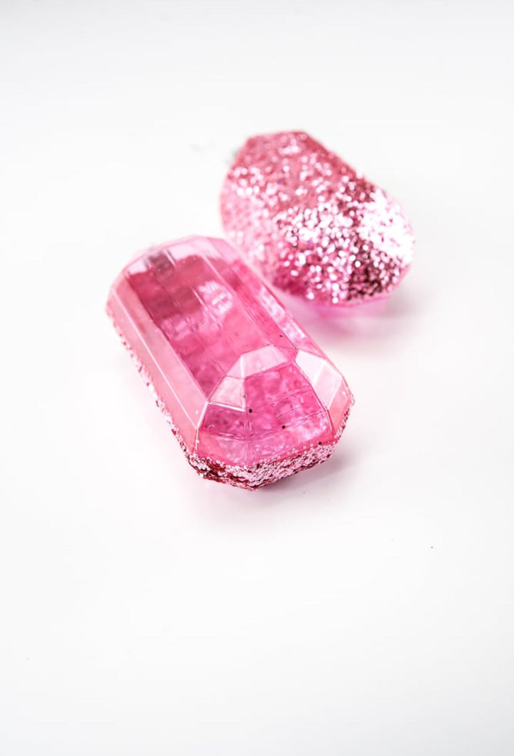 Gems glitter ornaments - 2 assorted pink - Greenery MarketXJ552222