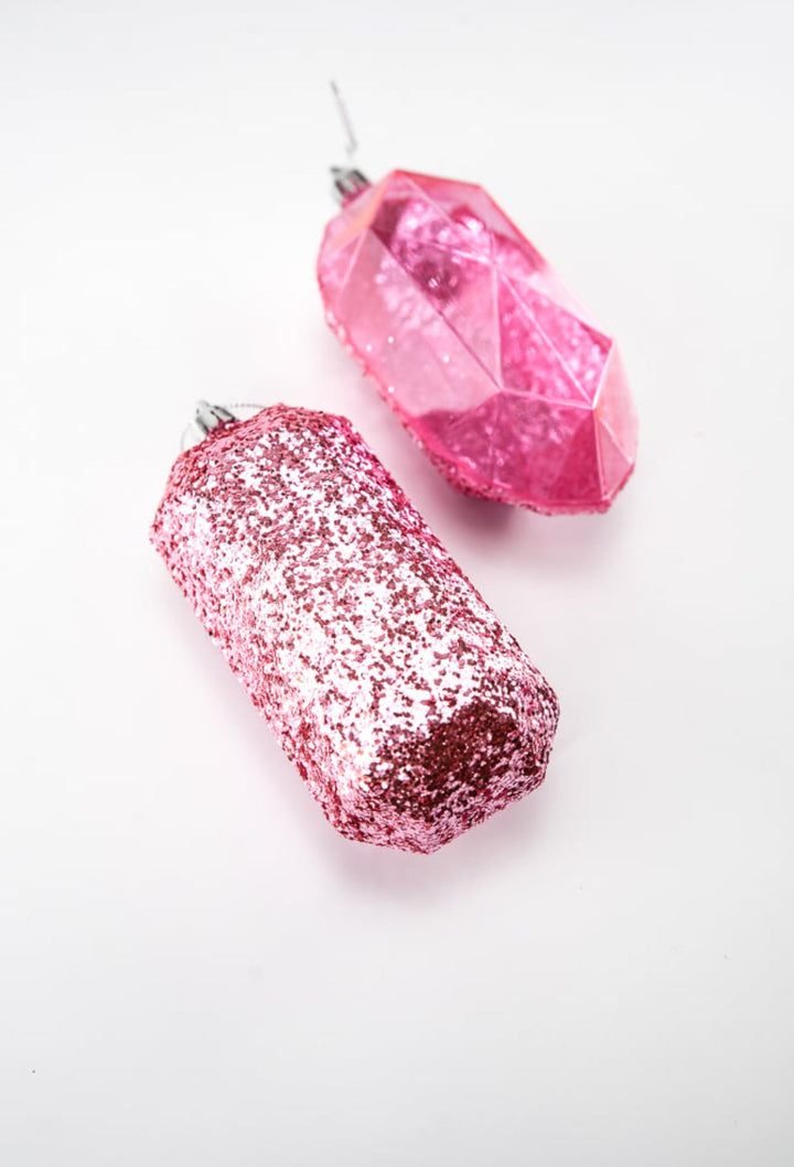 Gems glitter ornaments - 2 assorted pink - Greenery MarketXJ552222