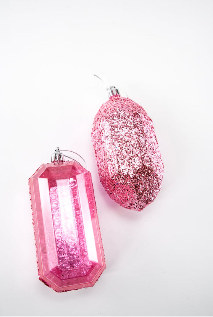 Gems glitter ornaments - 2 assorted pink - Greenery MarketXJ552222