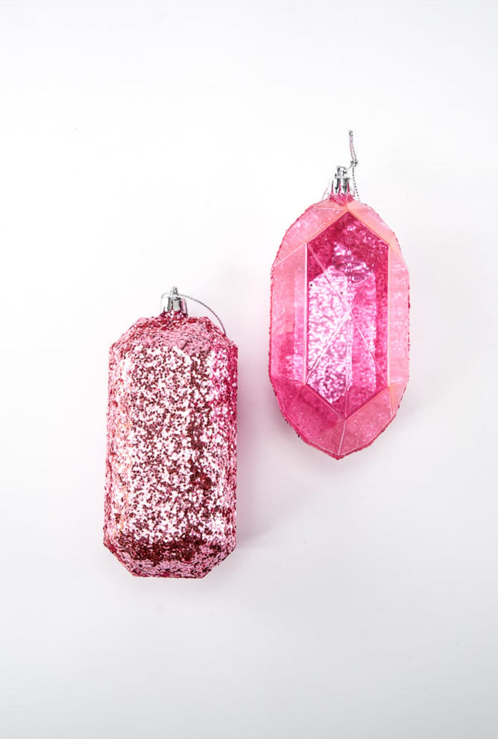 Gems glitter ornaments - 2 assorted pink - Greenery MarketXJ552222