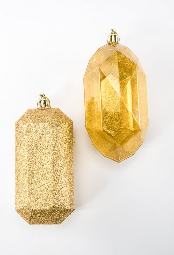 Gems ornaments - 2 assorted glitter gold - Greenery MarketXJ563308