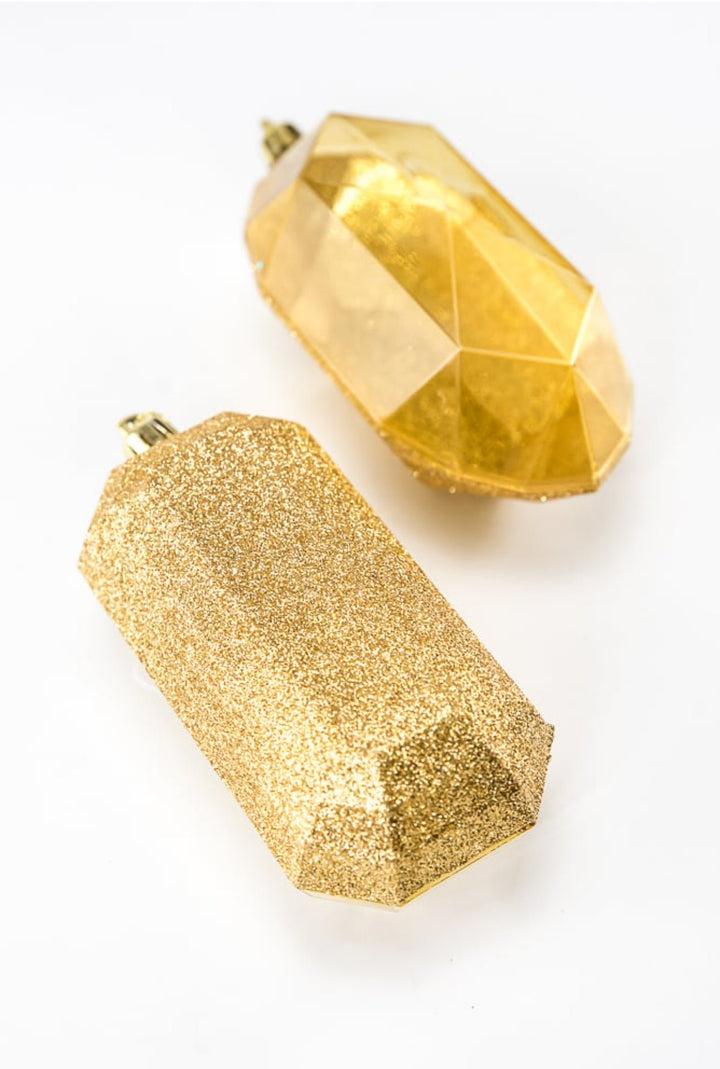 Gems ornaments - 2 assorted glitter gold - Greenery MarketXJ563308