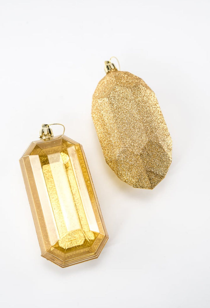 Gems ornaments - 2 assorted glitter gold - Greenery MarketXJ563308