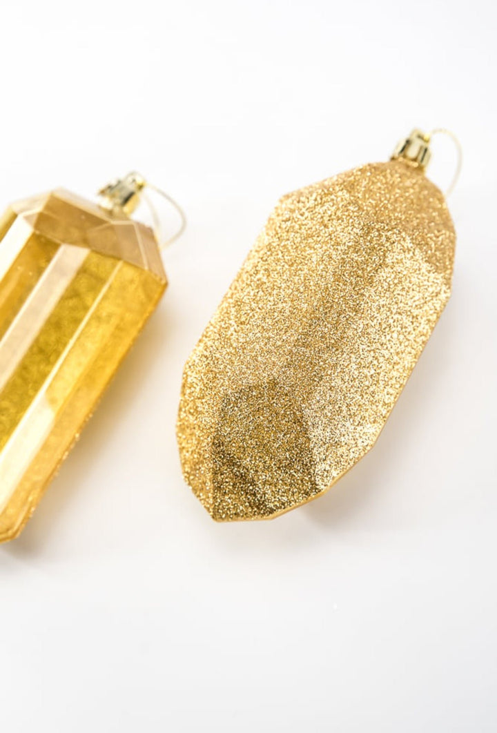 Gems ornaments - 2 assorted glitter gold - Greenery MarketXJ563308