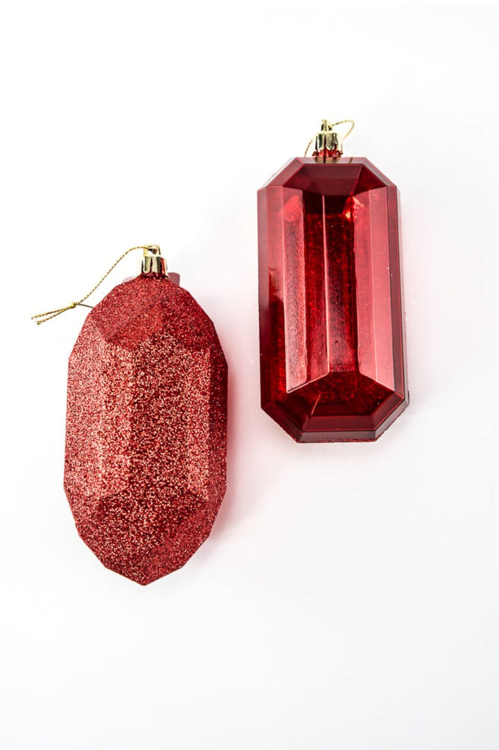 Gems ornaments - 2 assorted glitter red - Greenery MarketXJ563324