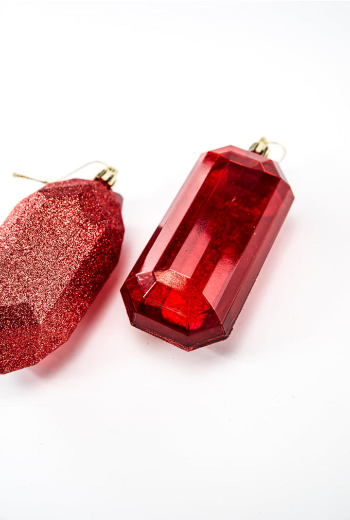 Gems ornaments - 2 assorted glitter red - Greenery MarketXJ563324