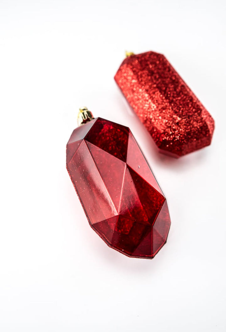 Gems ornaments - 2 assorted glitter red - Greenery MarketXJ563324